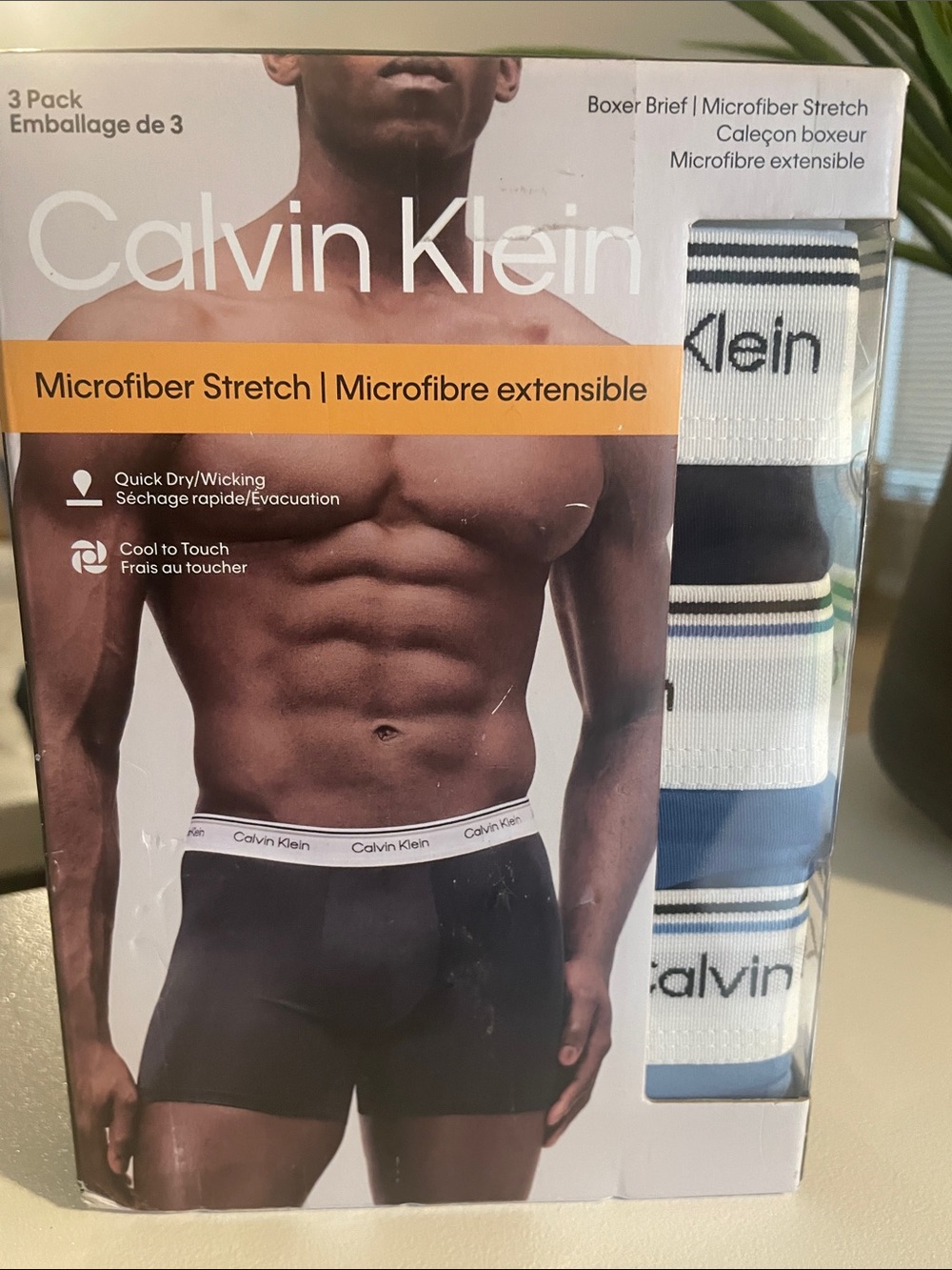 Calvin Klein Men's Microfiber Stretch Boxer Briefs - Black/White/Blue (3-Pack)